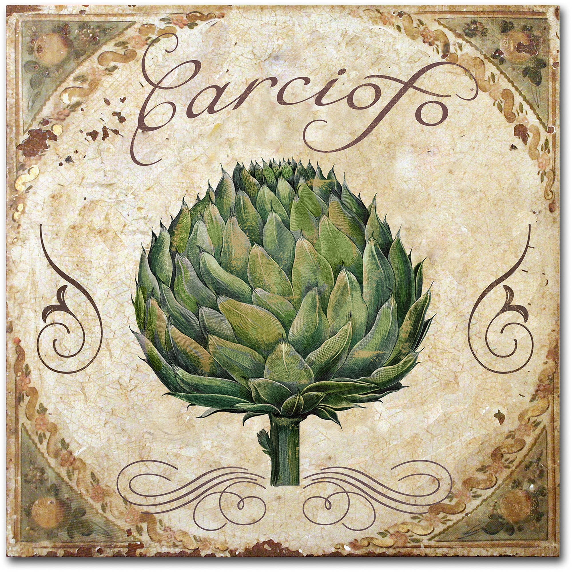 Mangia III Green Artichoke Canvas Art with Beige Frame