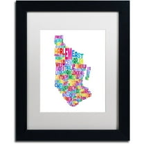 Trademark Fine Art 'Manhattan New York Typography Map' Canvas Art by Michael Tompsett, White Matte, Black Frame