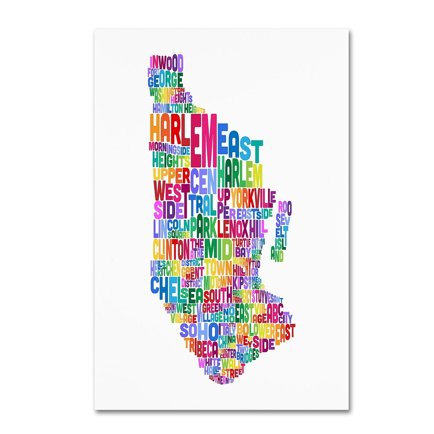 Trademark Fine Art "Manhattan New York Typography Text Map" Canvas Art by Michael Tompsett