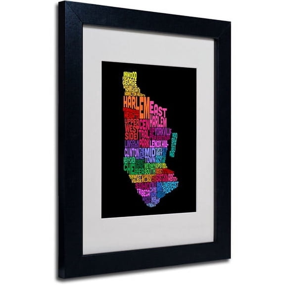Trademark Fine Art "Manhattan Text Map 2" Matted Framed Art by Michael Tompsett