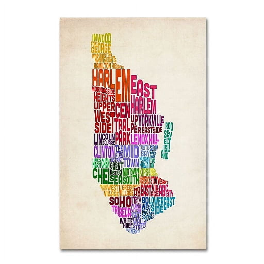 Trademark Fine Art "Manhattan Text Map" Canvas Art by Michael Tompsett