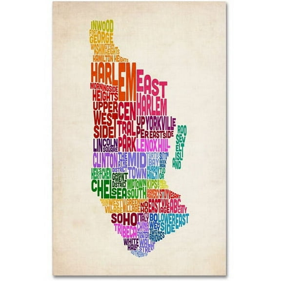 Trademark Fine Art "Manhattan Text Map" Canvas Art by Michael Tompsett
