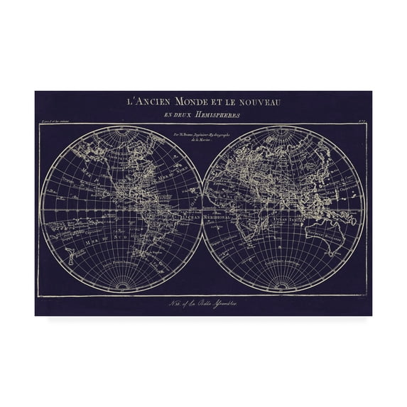 Trademark Fine Art 'Map of the World Indigo' Canvas Art by Sue Schlabach