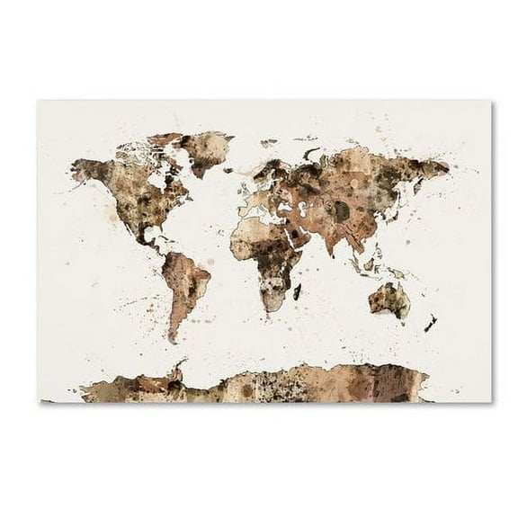 Trademark Fine Art "Map of the World Sepia Watercolor" Canvas Art by Michael Tompsett