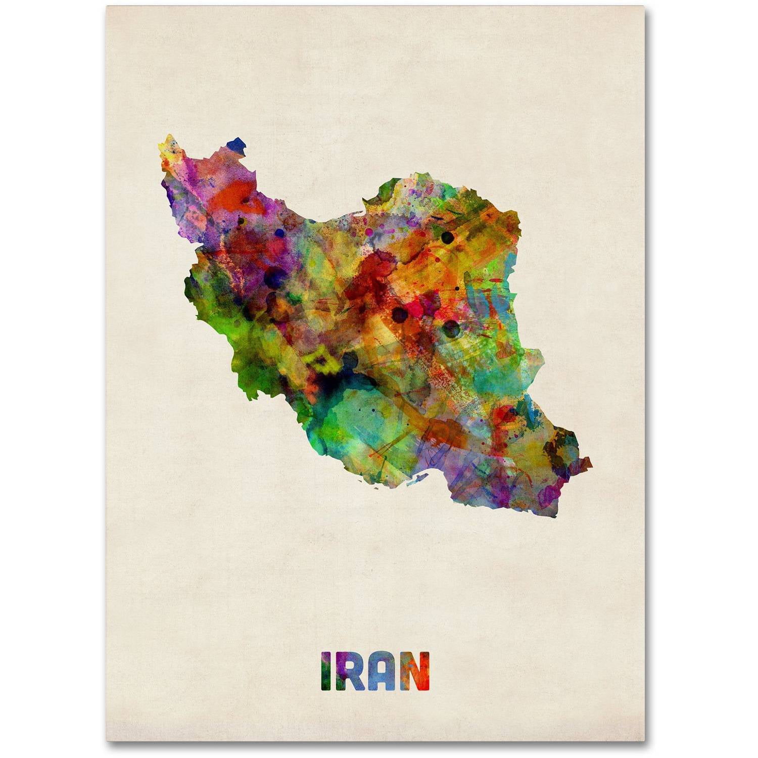 Trademark Fine Art Maps Canvas Art ' Iran Watercolor Map ' by Michael Tompsett