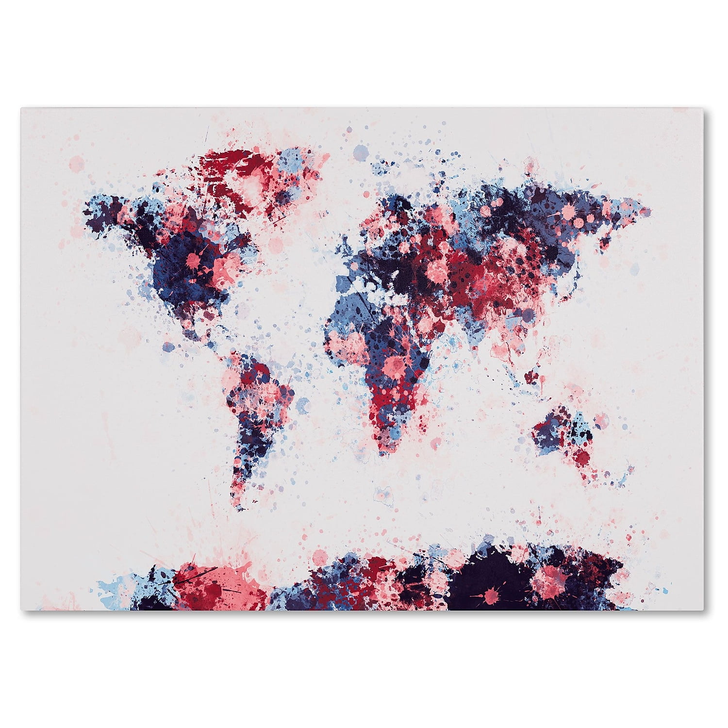 Trademark Fine Art Maps Canvas Art ' Paint Splashes World Map 3 ' by Michael Tompsett