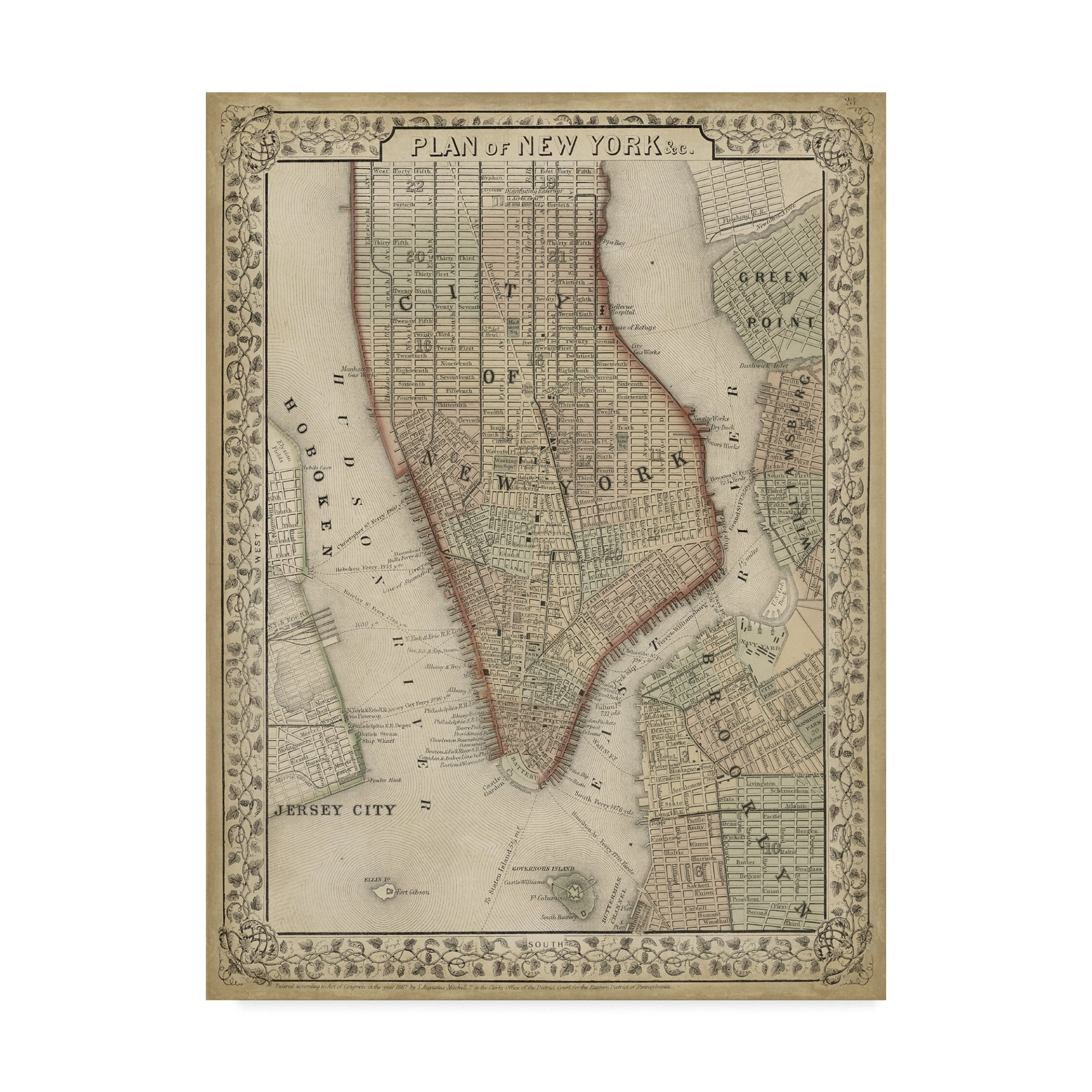 Trademark Fine Art Maps Canvas Art ' Plan Of New York ' by Mitchell