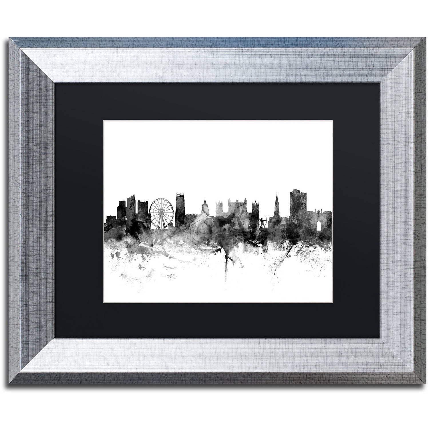 Trademark Fine Art Maps Matted Framed Art ' Nottingham England Skyline B&W ' by Michael Tompsett