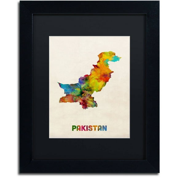 Trademark Fine Art Maps Matted Framed Art ' Pakistan Watercolor Map ' by Michael Tompsett