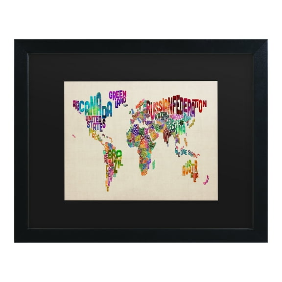 Trademark Fine Art Maps Matted Framed Art ' Typography World Map Ii ' by Michael Tompsett