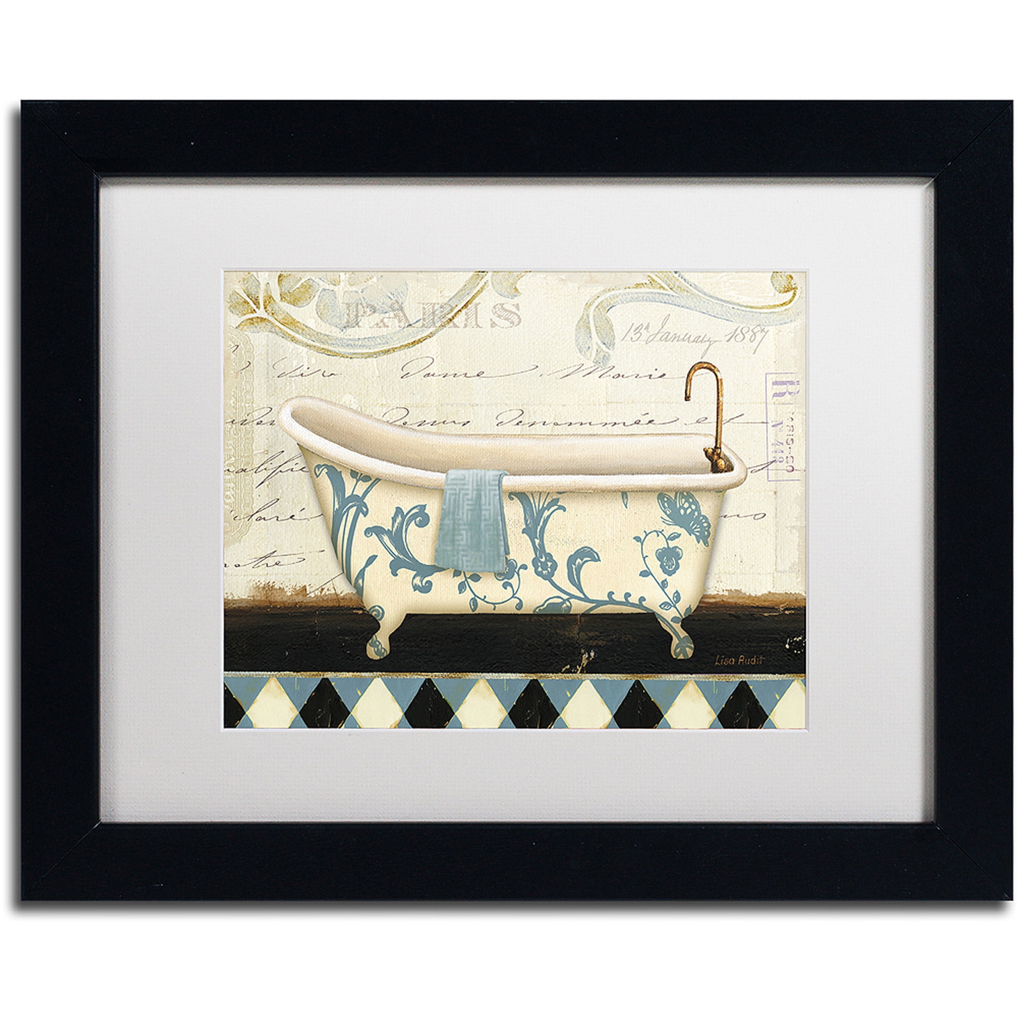 Marche de Fleurs Bath Canvas Art with Black Frame