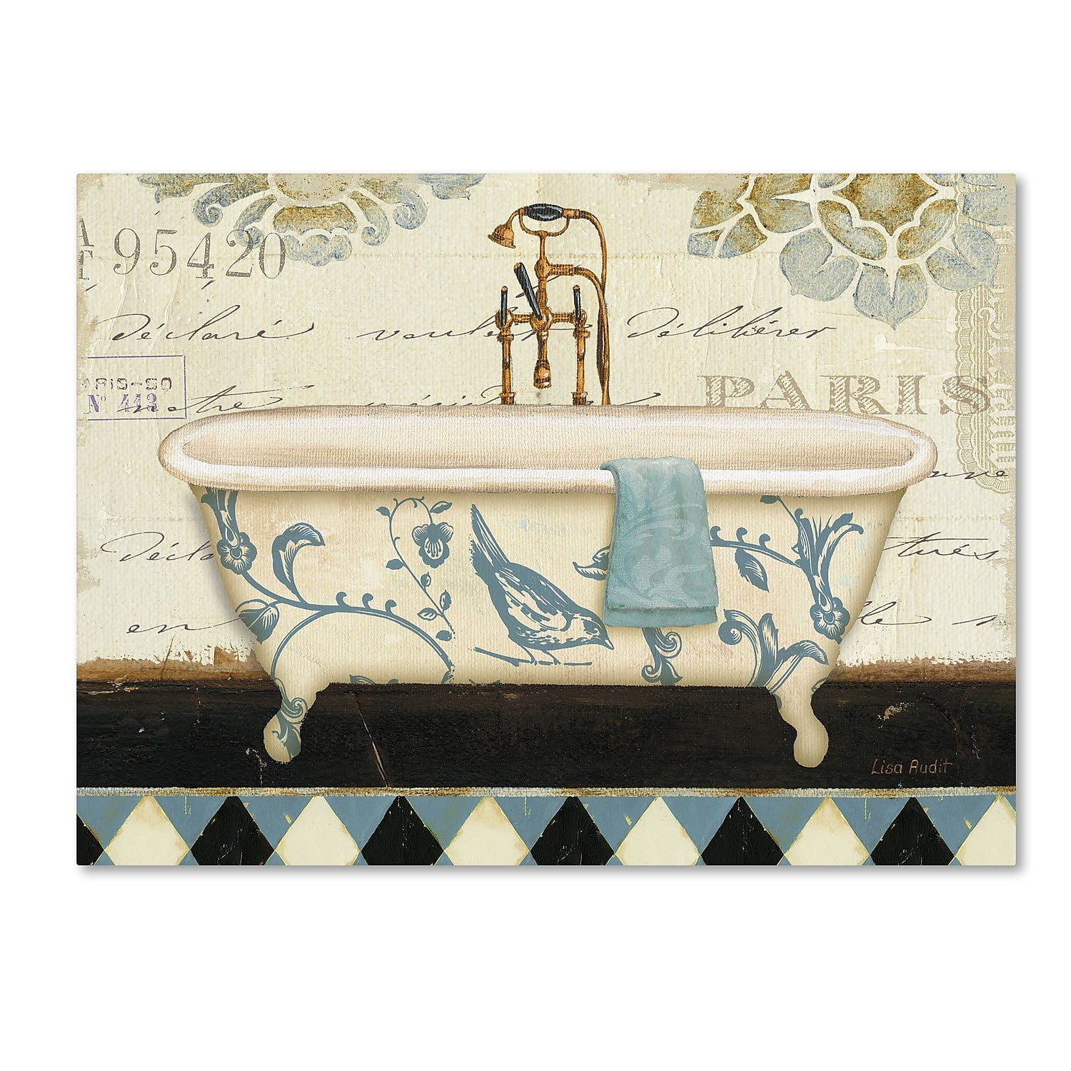 Vintage Blue and Beige Clawfoot Bathtub Canvas Art
