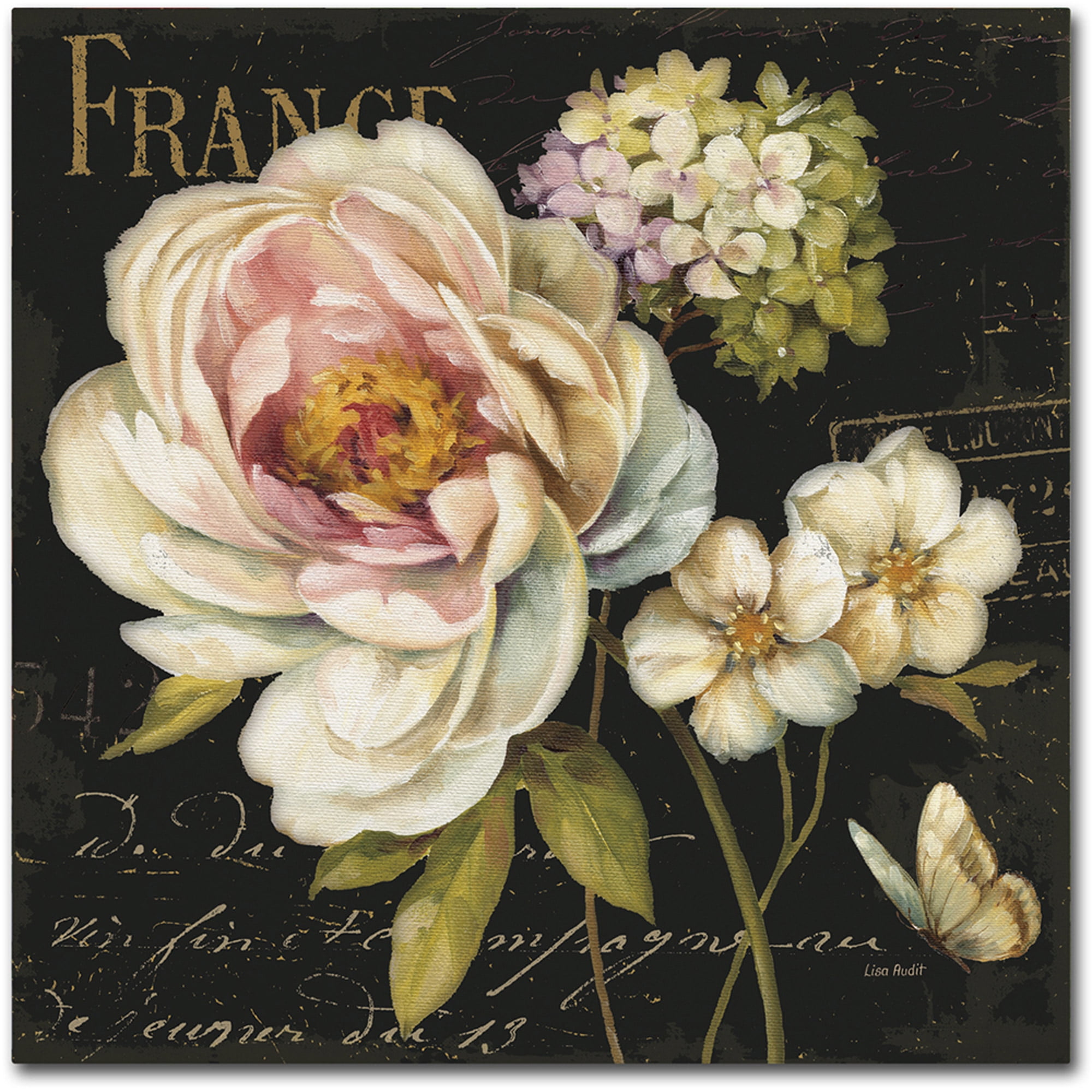 14" x 14" Floral Canvas Wall Art in Black and White
