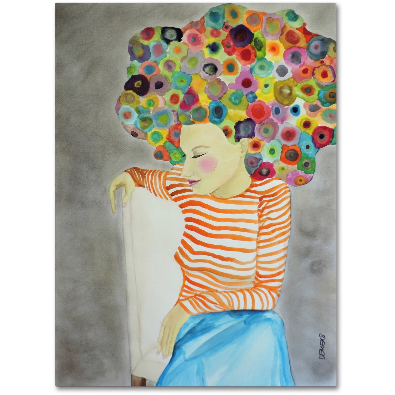Colorful Abstract Woman with Floral Hair Canvas Art