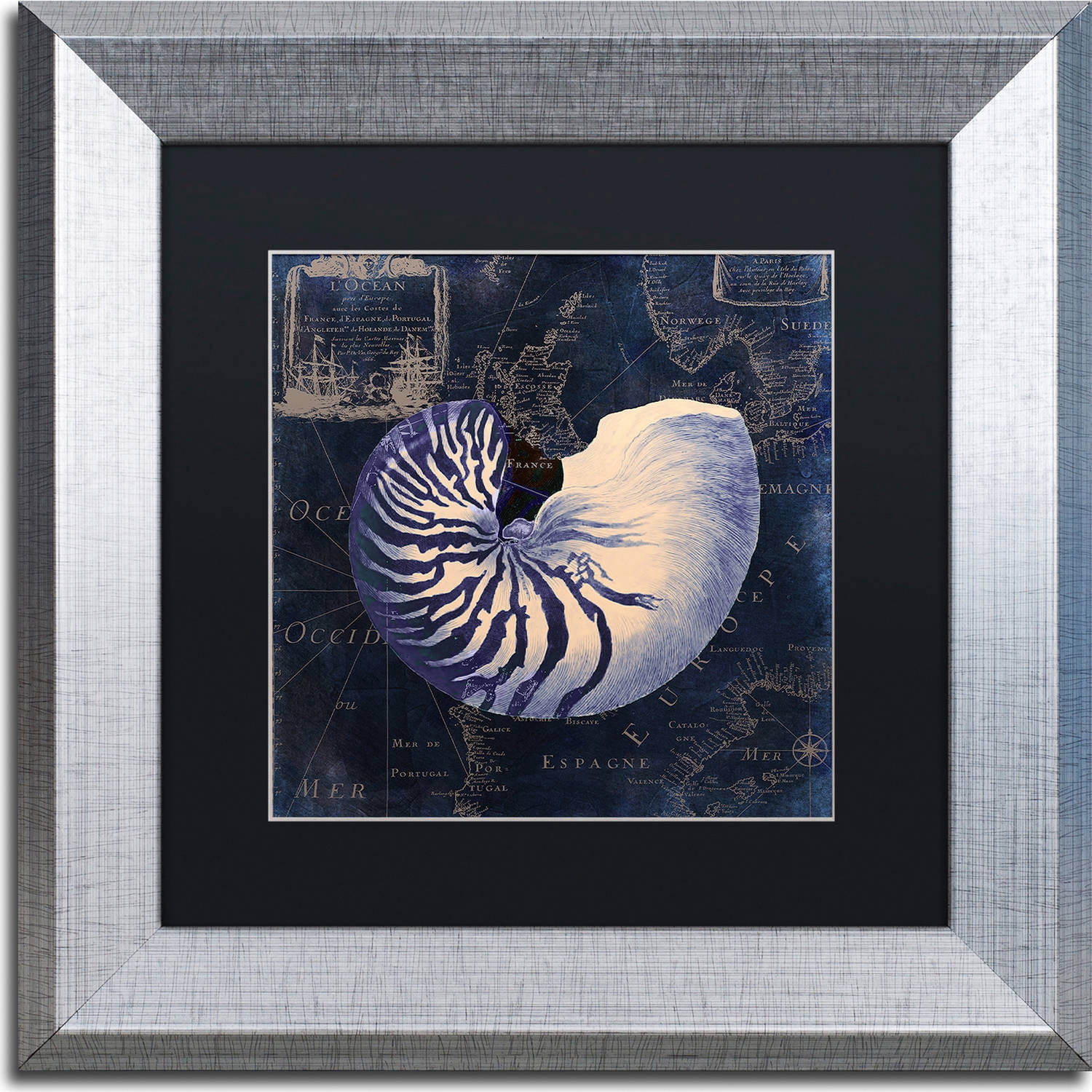 Trademark Fine Art "Maritime Blues V" Canvas Art by Color Bakery, Black Matte, Silver Frame