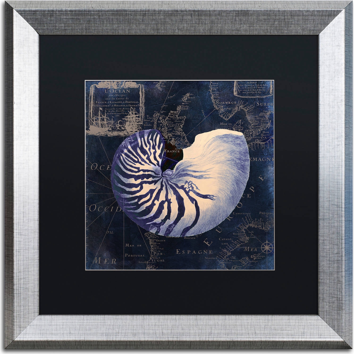Trademark Fine Art "Maritime Blues V" Canvas Art by Color Bakery, Black Matte, Silver Frame