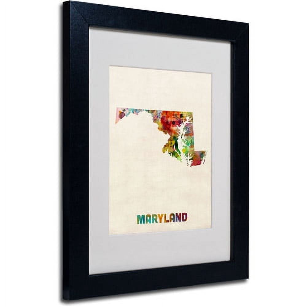 Trademark Fine Art "Maryland Map" Matted Framed Art by Michael Tompsett, Black Frame