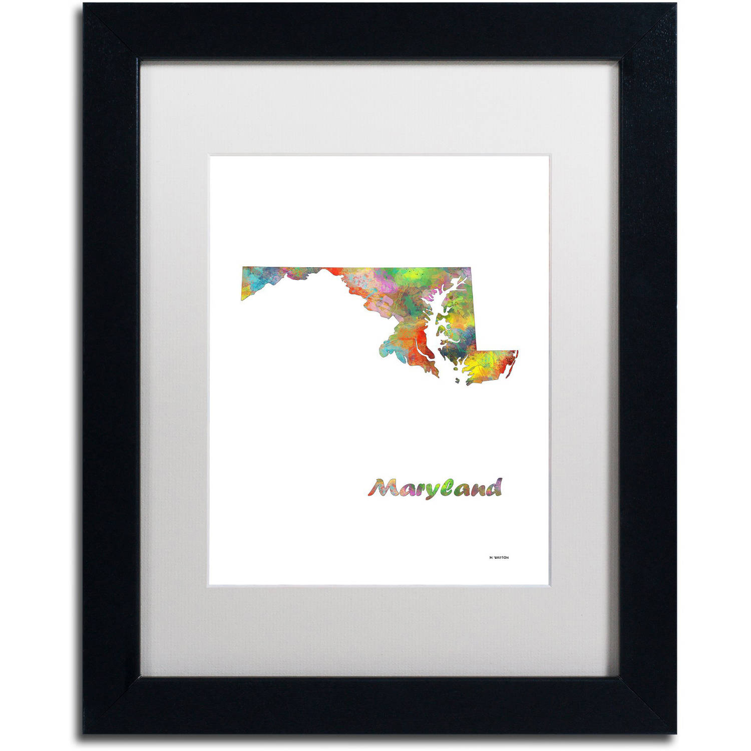 Trademark Fine Art "Maryland State Map-1" Canvas Art by Marlene Watson, White Matte, Black Frame