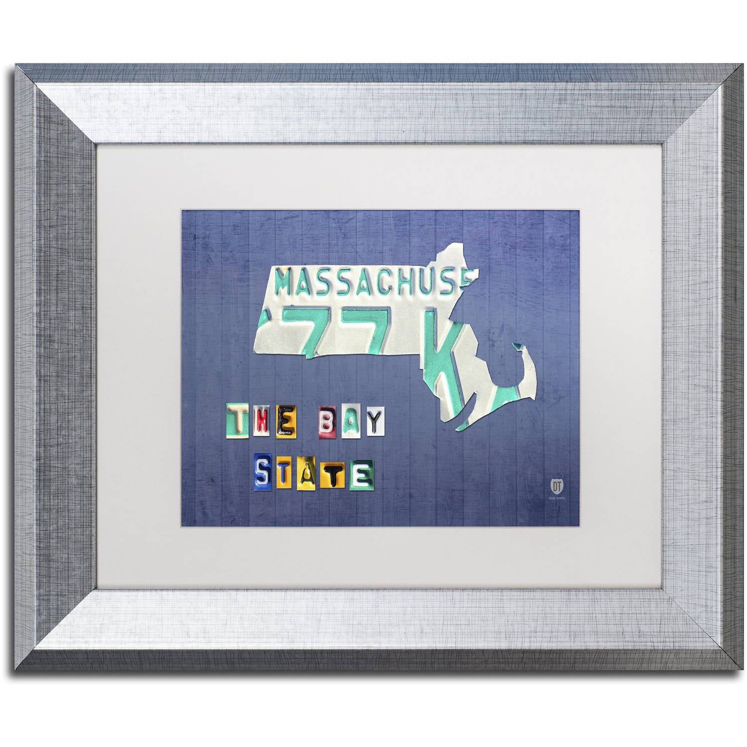 Trademark Fine Art 'Massachusetts License Plate' Canvas Art by Design Turnpike, White Matte, Silver Frame