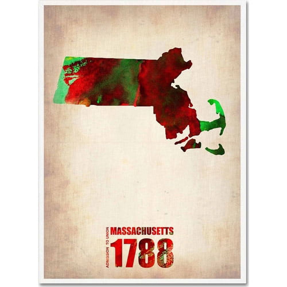 Trademark Fine Art "Massachusetts Watercolor Map" Canvas Art by Naxart
