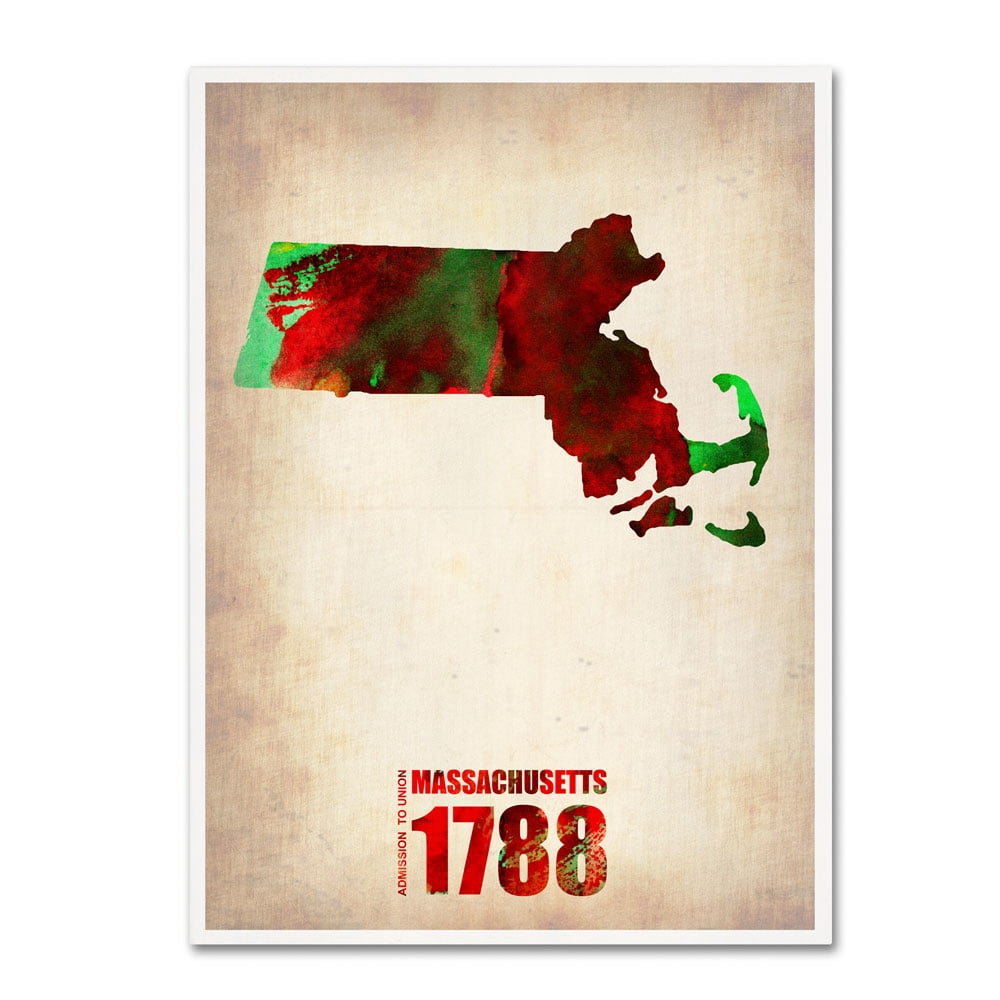 Trademark Fine Art "Massachusetts Watercolor Map" Canvas Art by Naxart