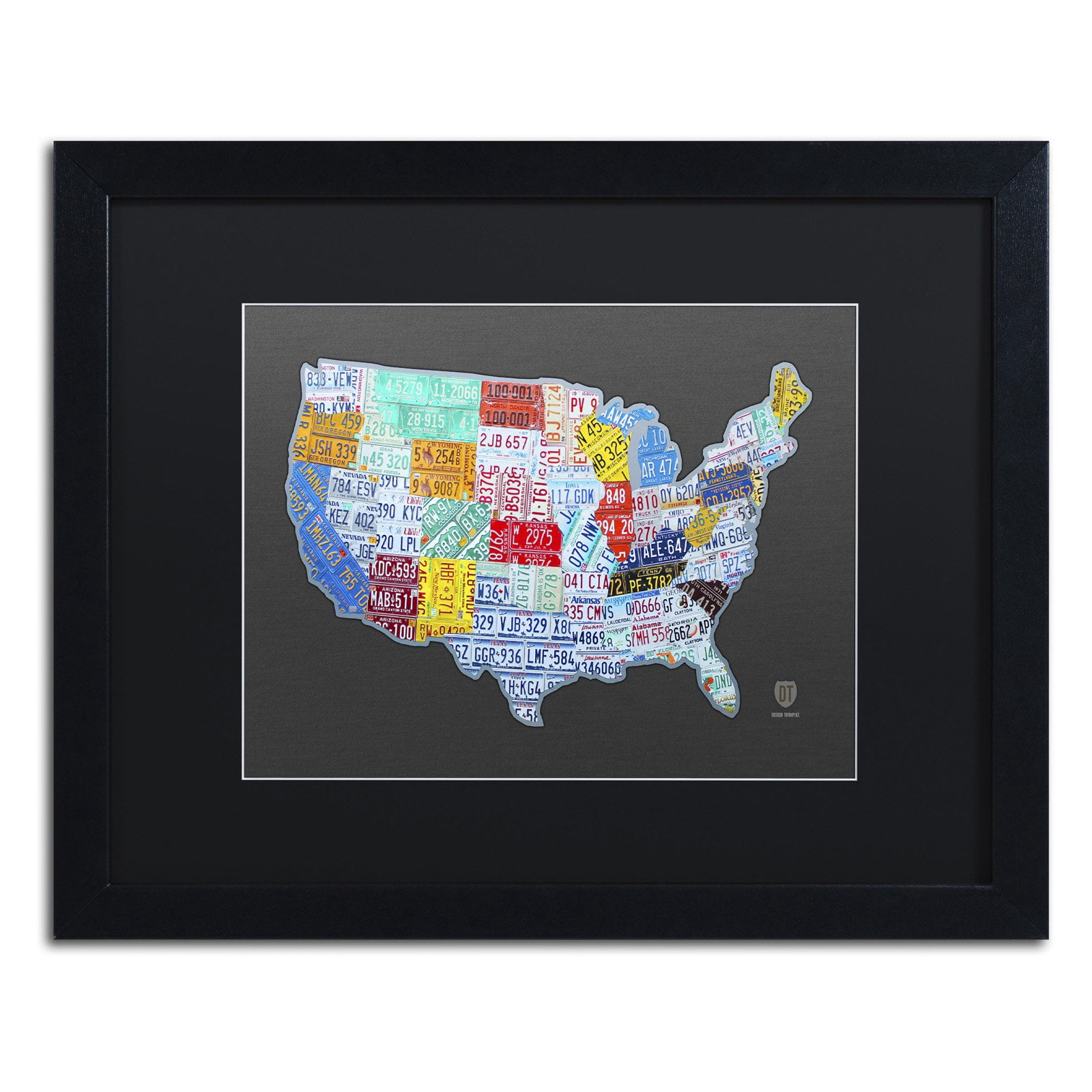 Trademark Fine Art 'Massive USA License Plate Map' Canvas Art by Design Turnpike, Black Matte, Black Frame