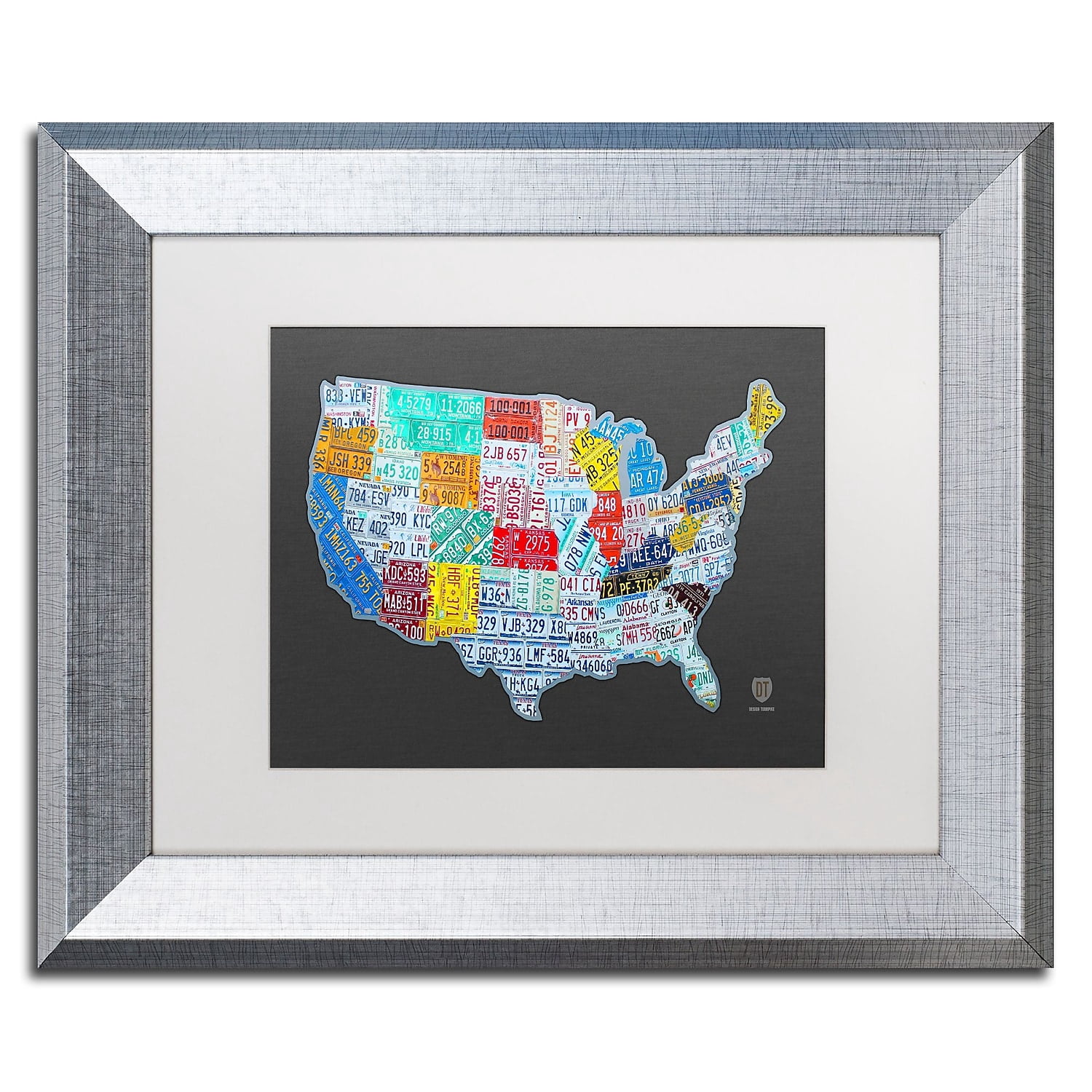 Trademark Fine Art 'Massive USA License Plate Map' Canvas Art by Design Turnpike, White Matte, Silver Frame