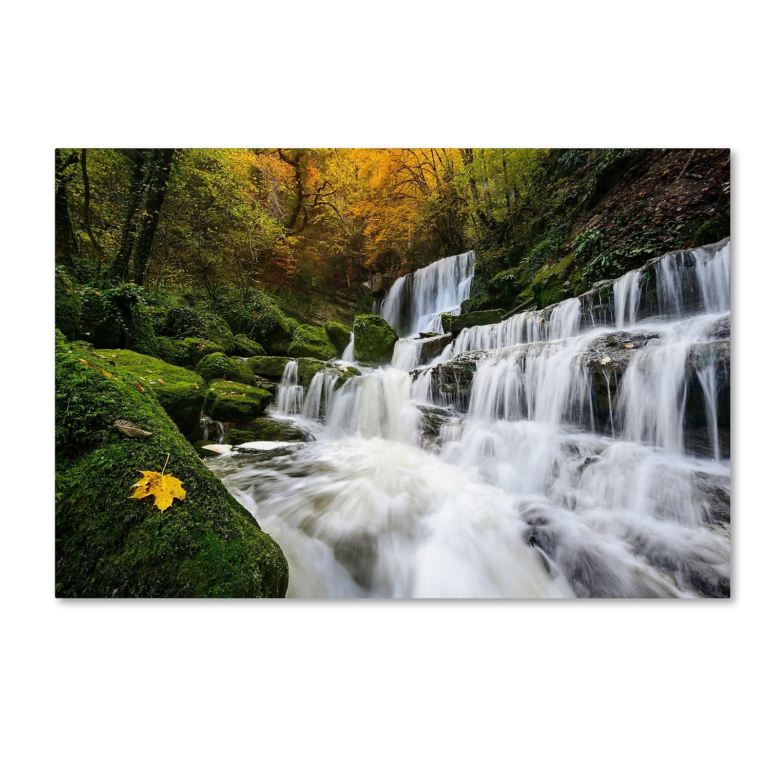 Mathieu Rivrin Autumn Waterfall Landscape Canvas Art