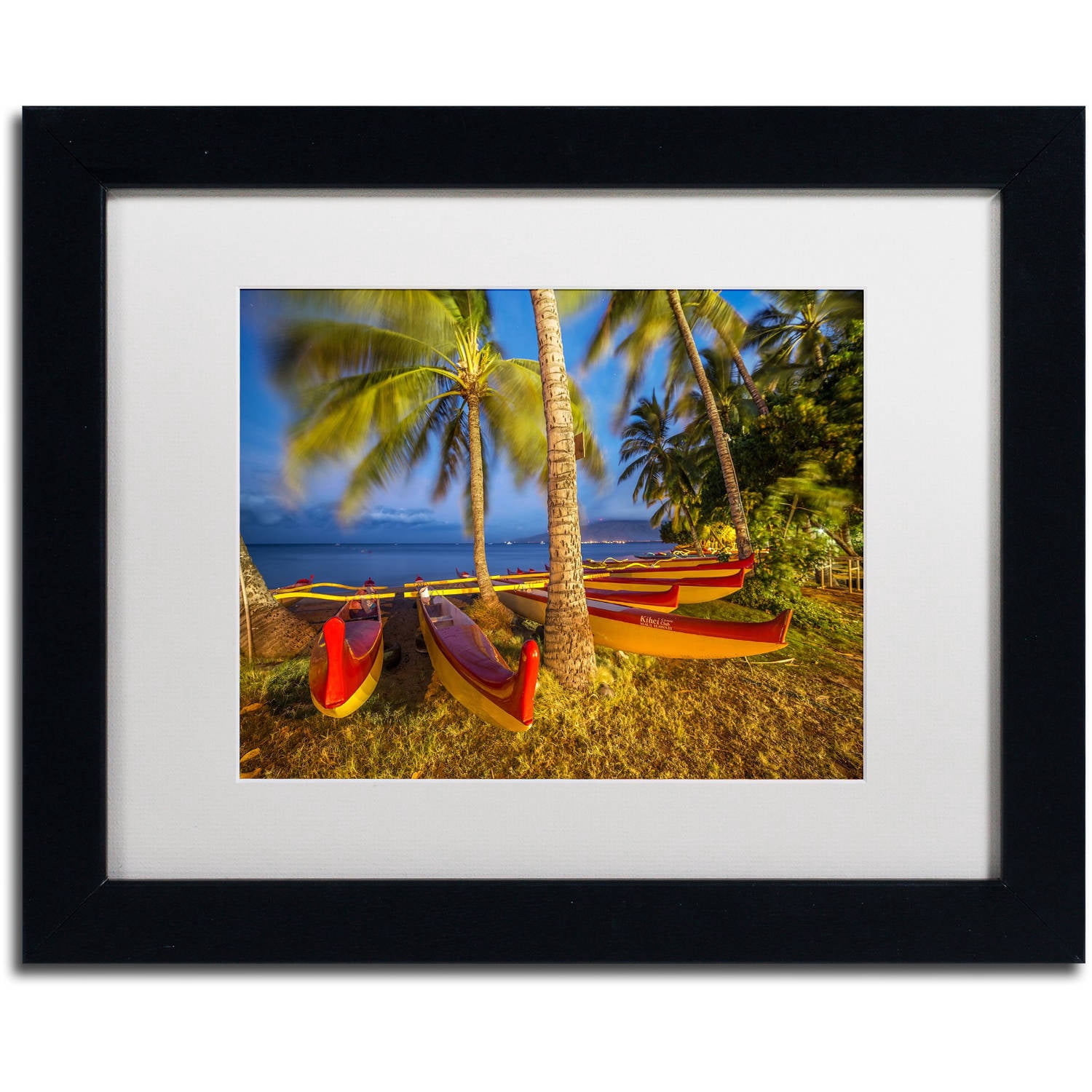 Trademark Fine Art 'Maui Outriggers' Canvas Art by Pierre Leclerc, White Matte, Black Frame