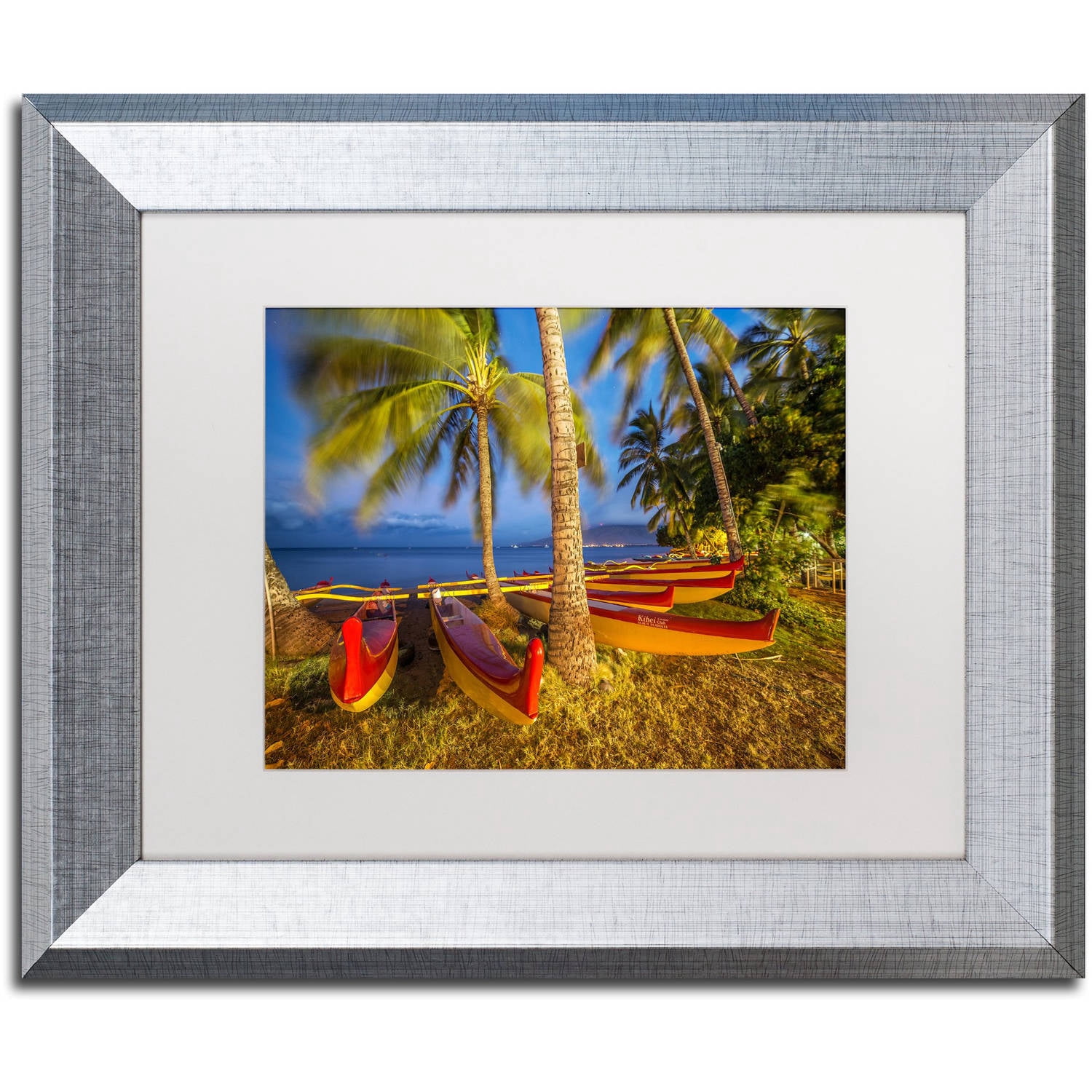 Trademark Fine Art 'Maui Outriggers' Canvas Art by Pierre Leclerc, White Matte, Silver Frame