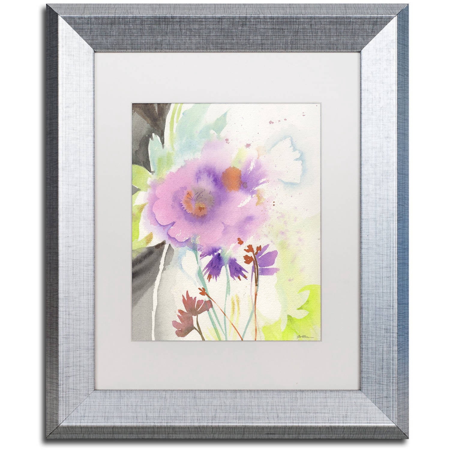 Trademark Fine Art "Mauve Garden Shadows" Canvas Art by Sheila Golden, White Matte, Silver Frame