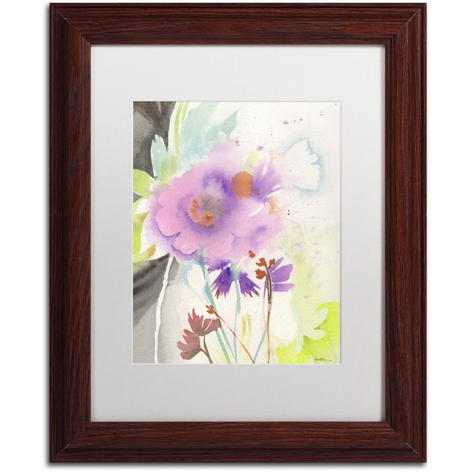 Trademark Fine Art "Mauve Garden Shadows" Canvas Art by Sheila Golden, White Matte, Wood Frame