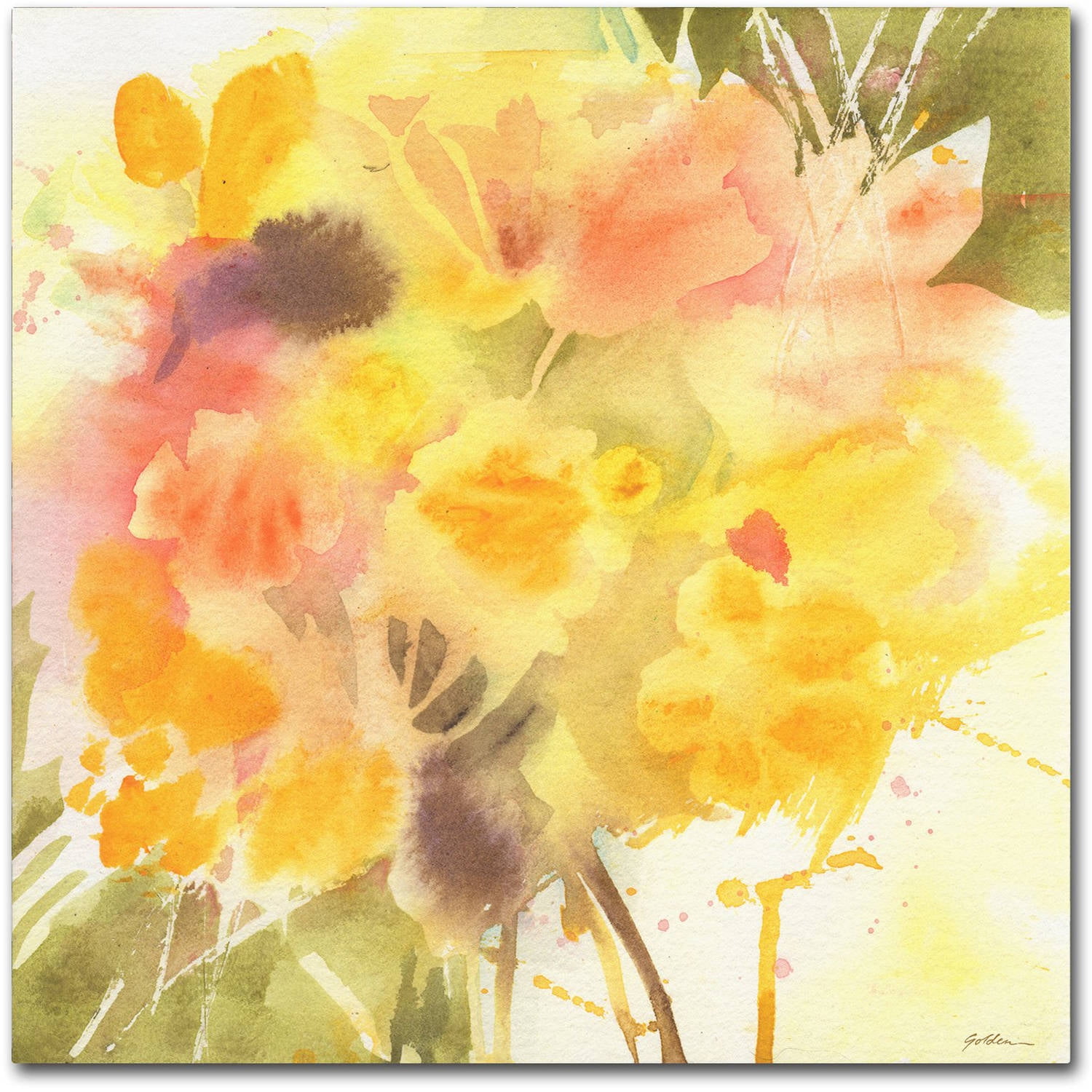 Yellow and Orange Floral Canvas Print with Wooden Frame