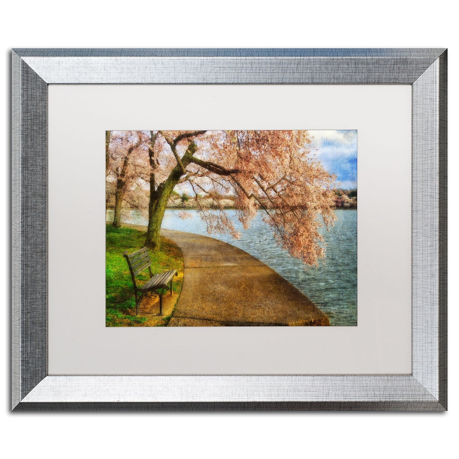 Trademark Fine Art "Meet Me At Our Bench" Canvas Art by Lois Bryan White Matte, Silver Frame