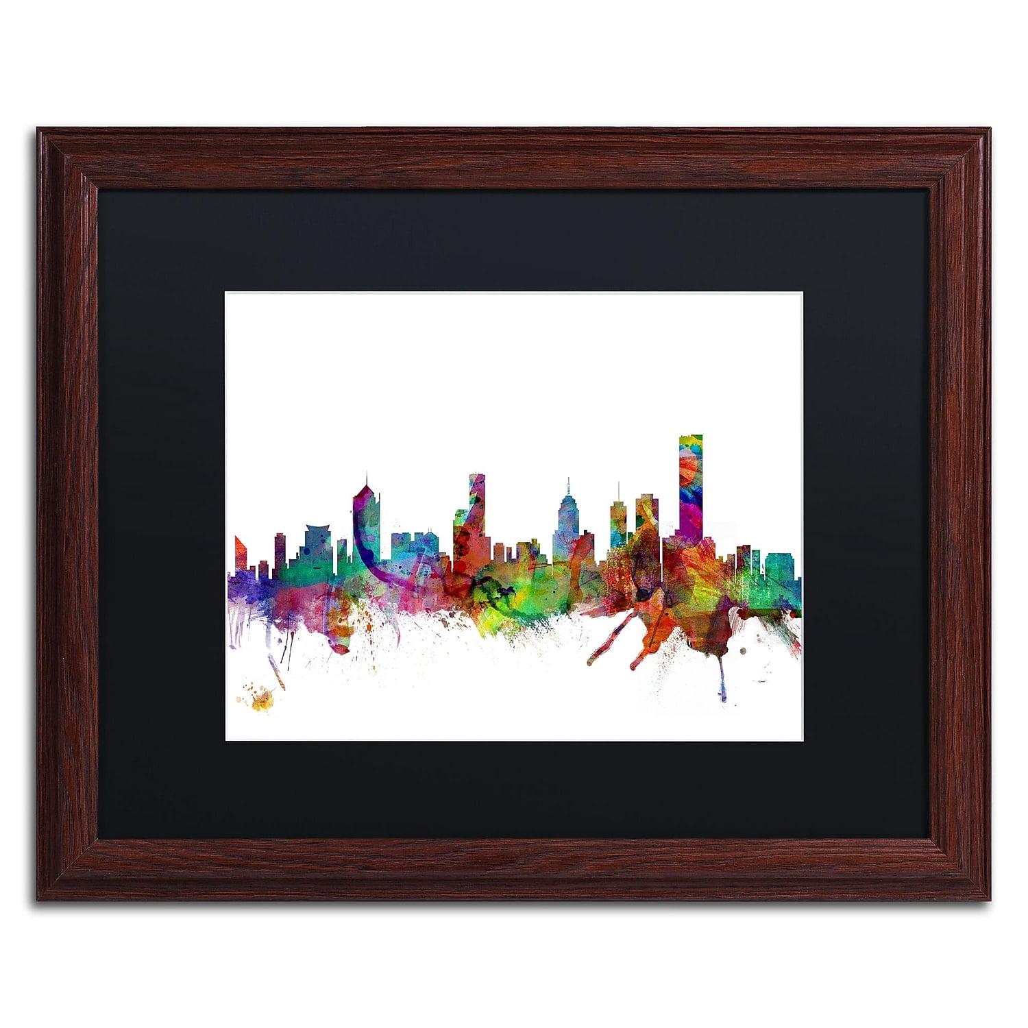 Trademark Fine Art "Melbourne Skyline II" Canvas Art by Michael Tompsett Black Matte, Wood Frame
