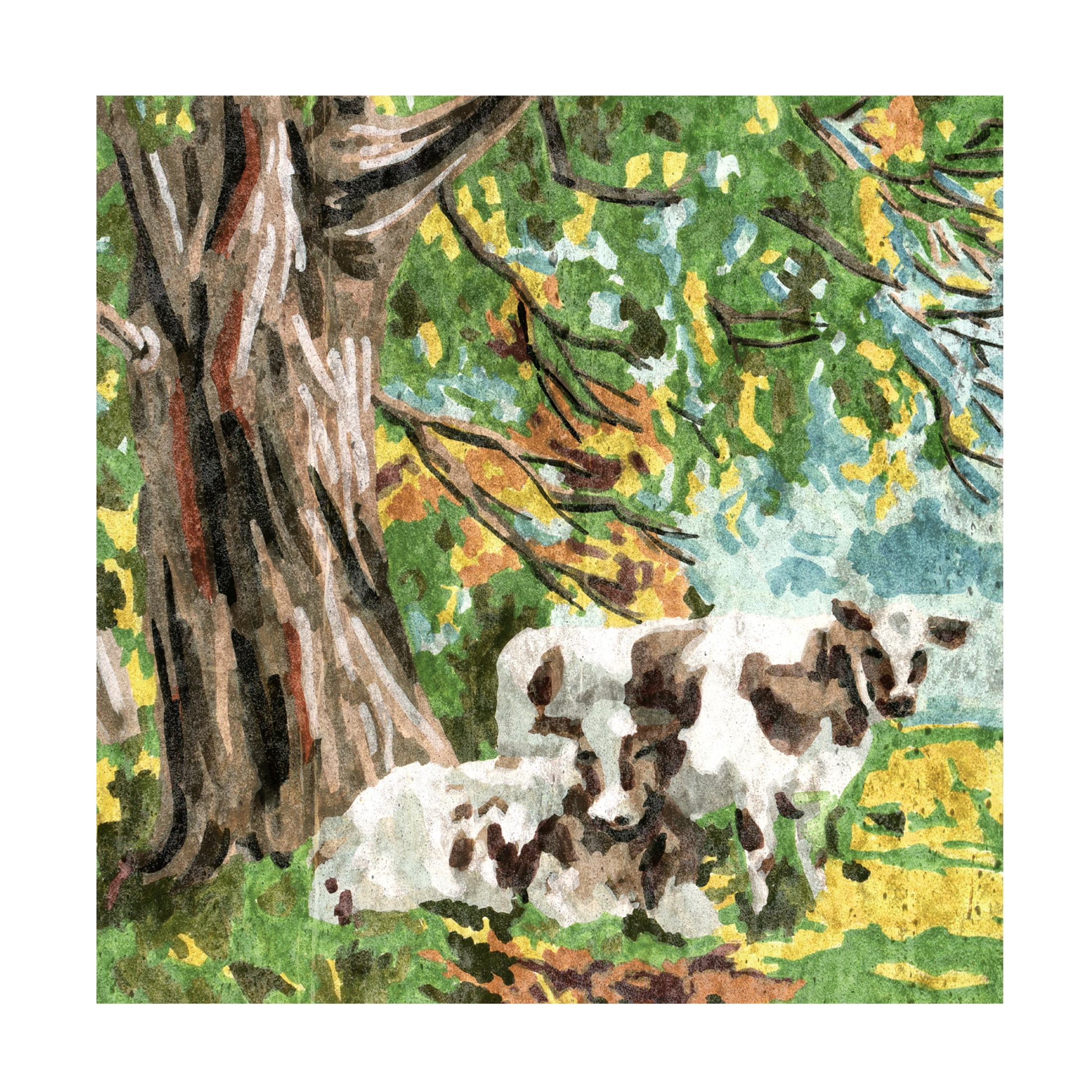 Trademark Fine Art Melissa Wang  Cows Under a Tree II Canvas Wall Art