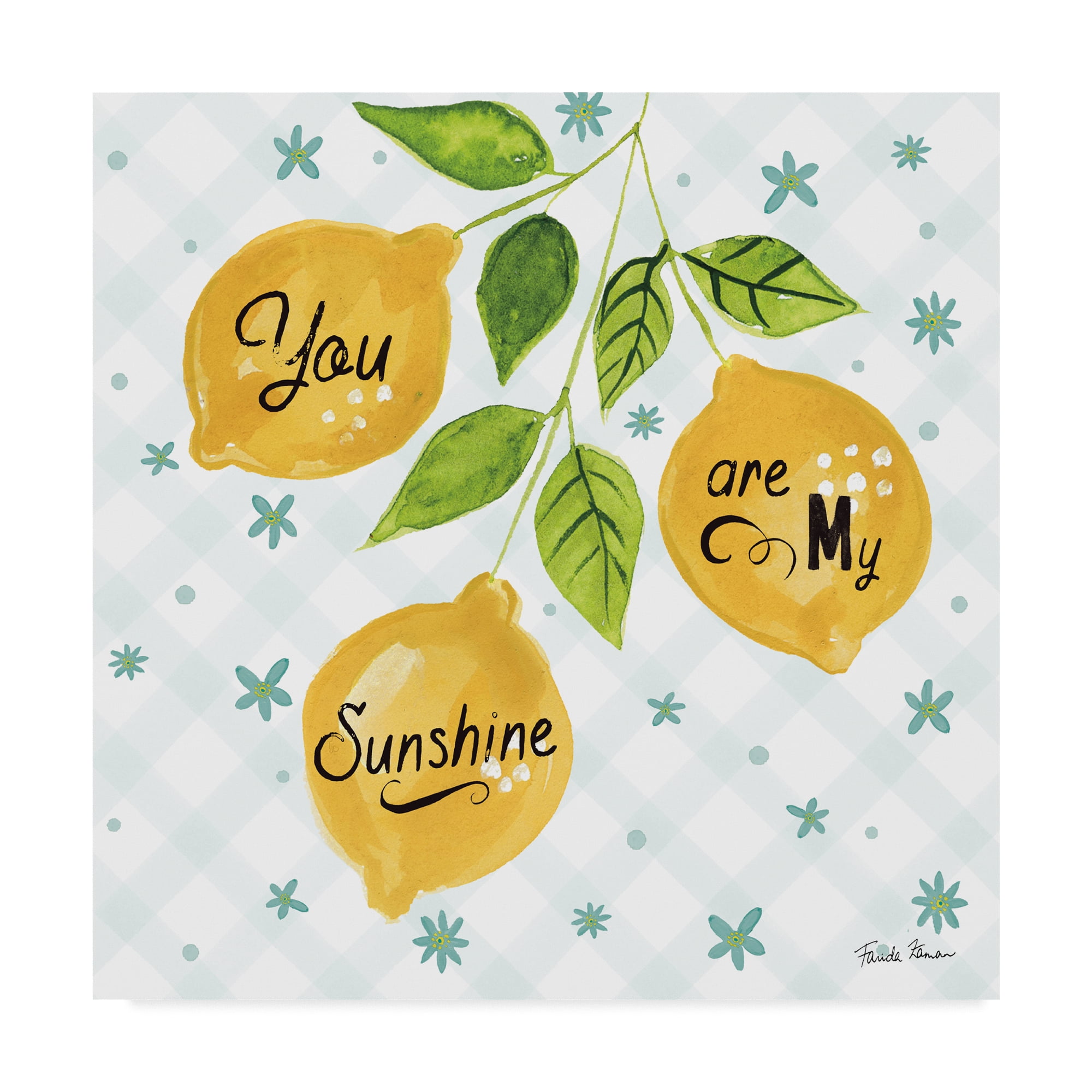 Mellow Yellow V 14 x 14 Canvas Art with Lemons and Teal Dots
