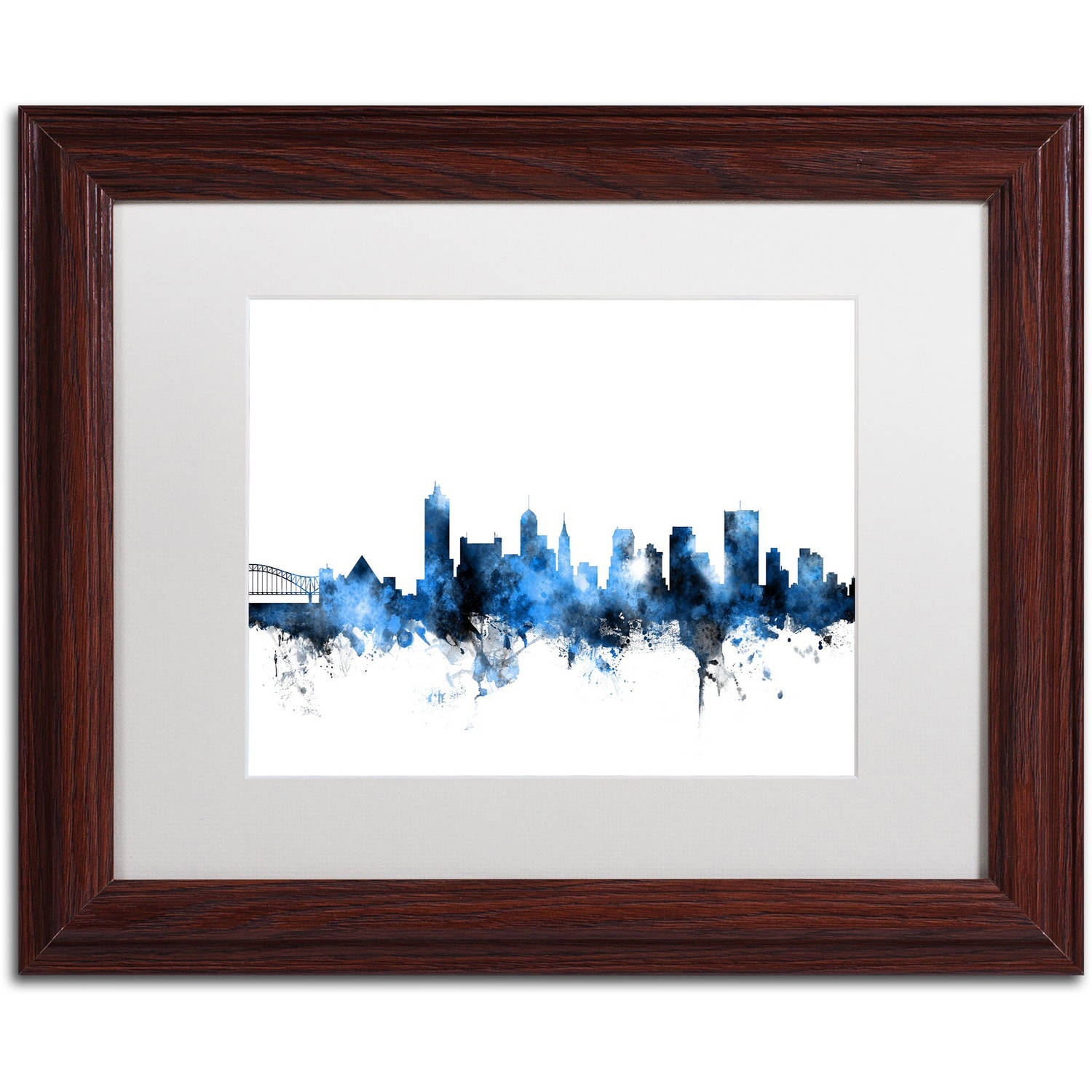 Trademark Fine Art "Memphis TN Skyline White" Canvas Art by Michael Tompsett, White Matte, Wood Frame