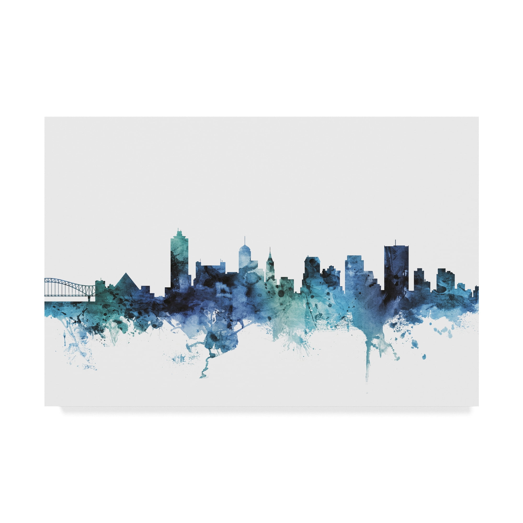 Trademark Fine Art 'Memphis Tennessee Blue Teal Skyline' Canvas Art by Michael Tompsett