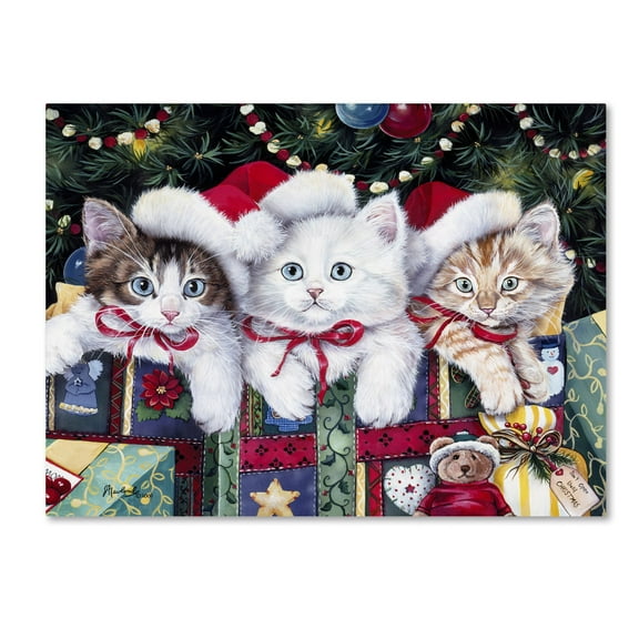 Trademark Fine Art Jenny Newland Meowy Christmas Canvas Wall Art - 24x32