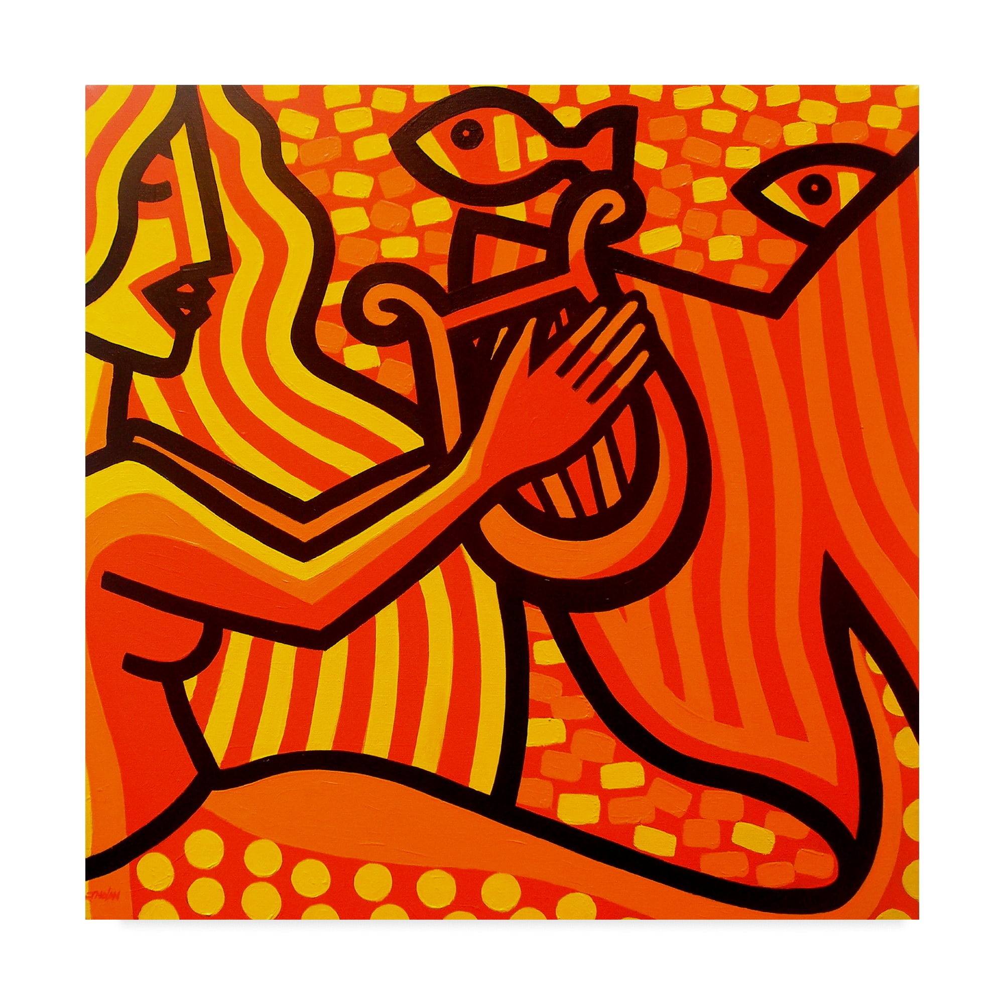 Bold Red and Orange Modern Mermaid Canvas Art with Wood Frame