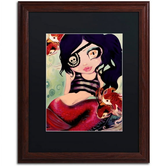 Trademark Fine Art "Mermaid Pirate" Canvas Art by Natasha Wescoat, Black Matte, Wood Frame