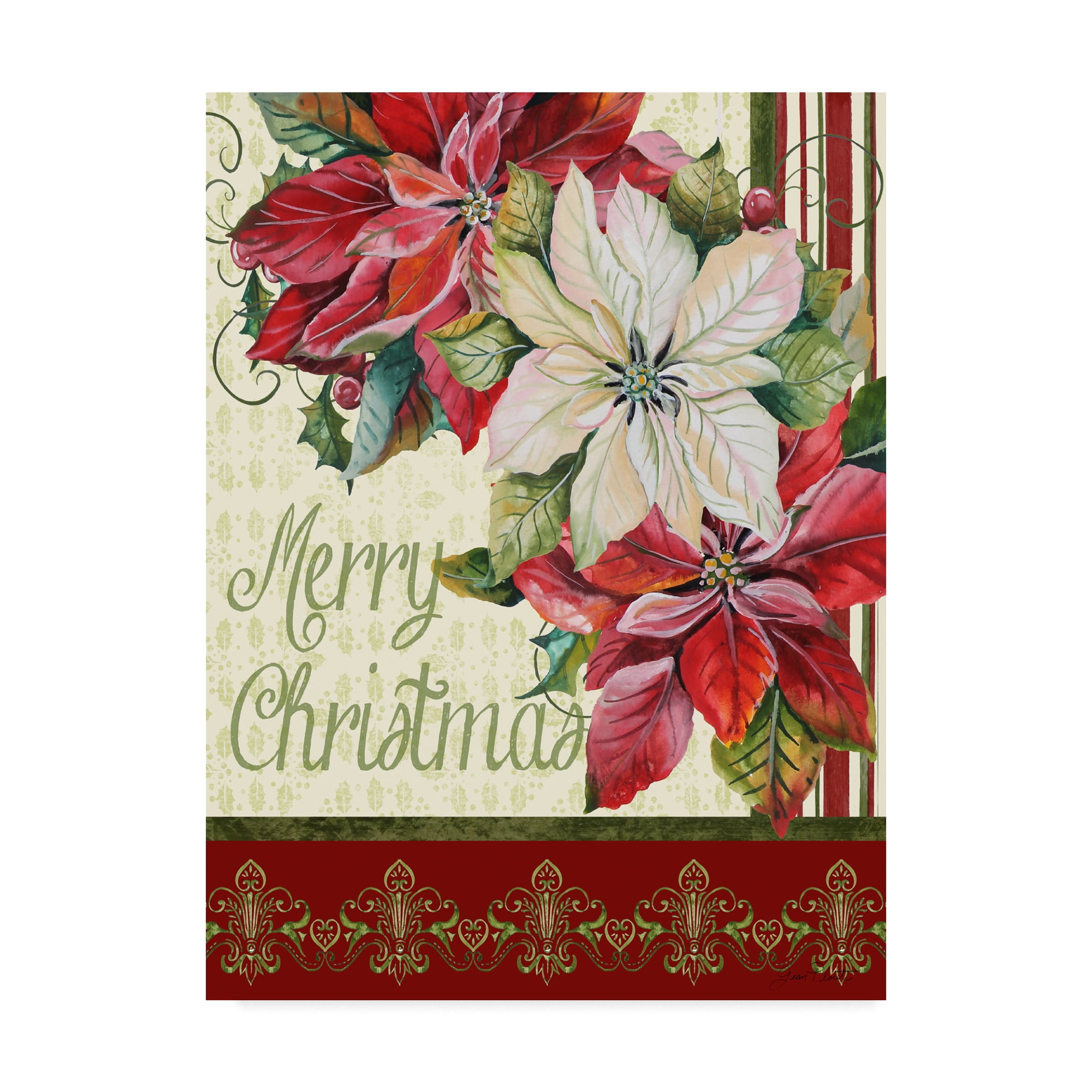 Merry Christmas Floral Canvas Art in Red and White