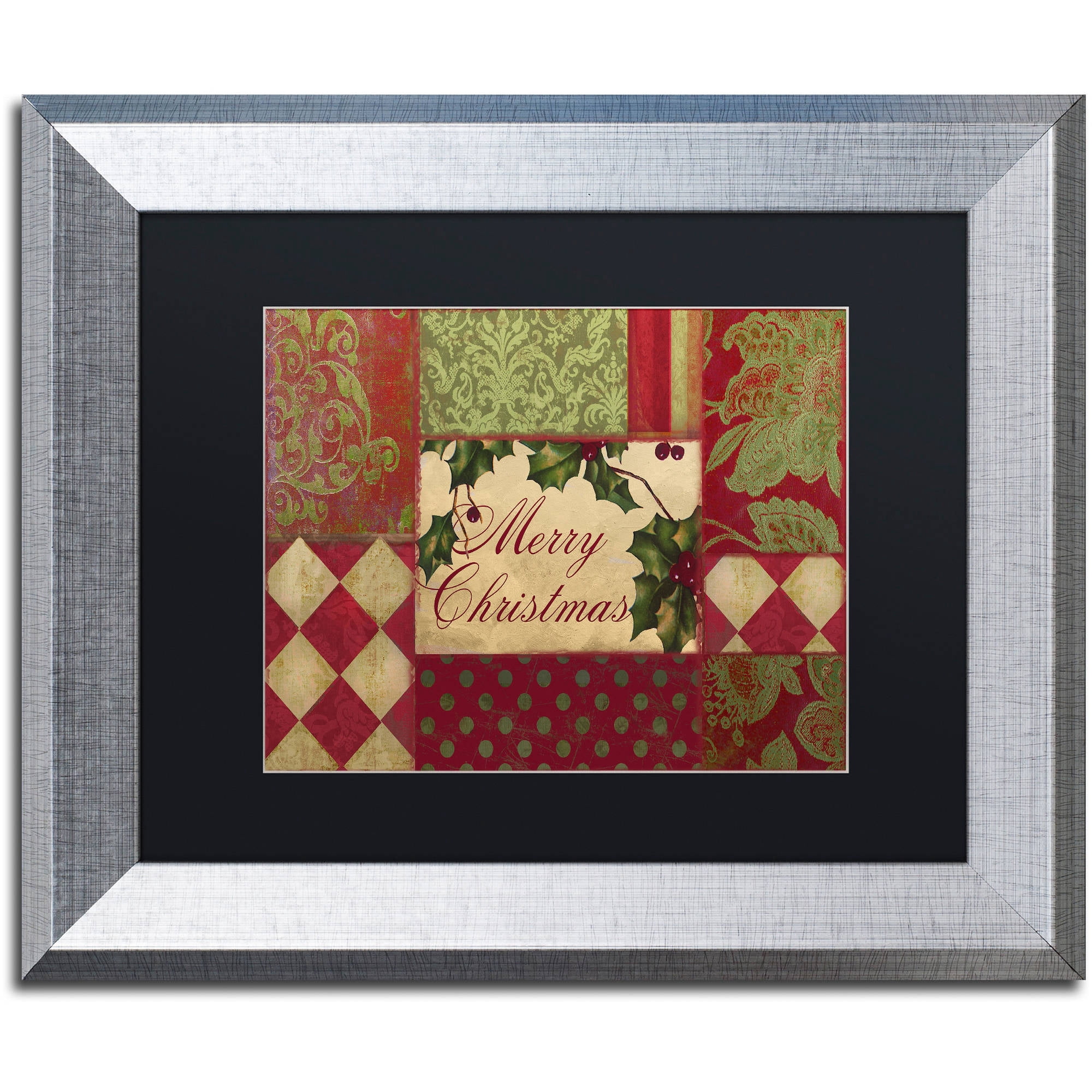 Trademark Fine Art "Merry Christmas Patchwork I" Canvas Art by Color Bakery Black Matte, Silver Frame