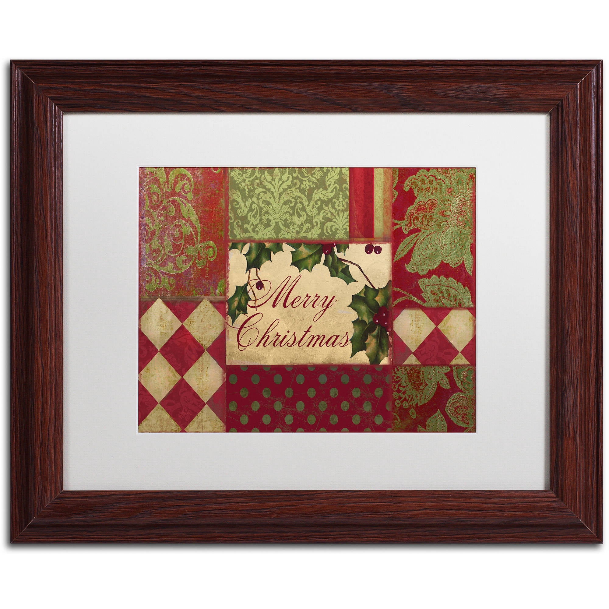 Trademark Fine Art "Merry Christmas Patchwork I" Canvas Art by Color Bakery White Matte, Wood Frame