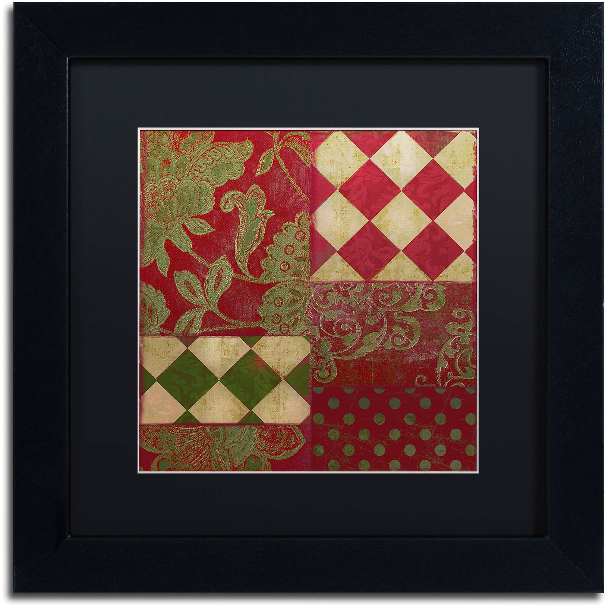 Trademark Fine Art "Merry Christmas Patchwork II" Canvas Art by Color Bakery Black Matte, Black Frame