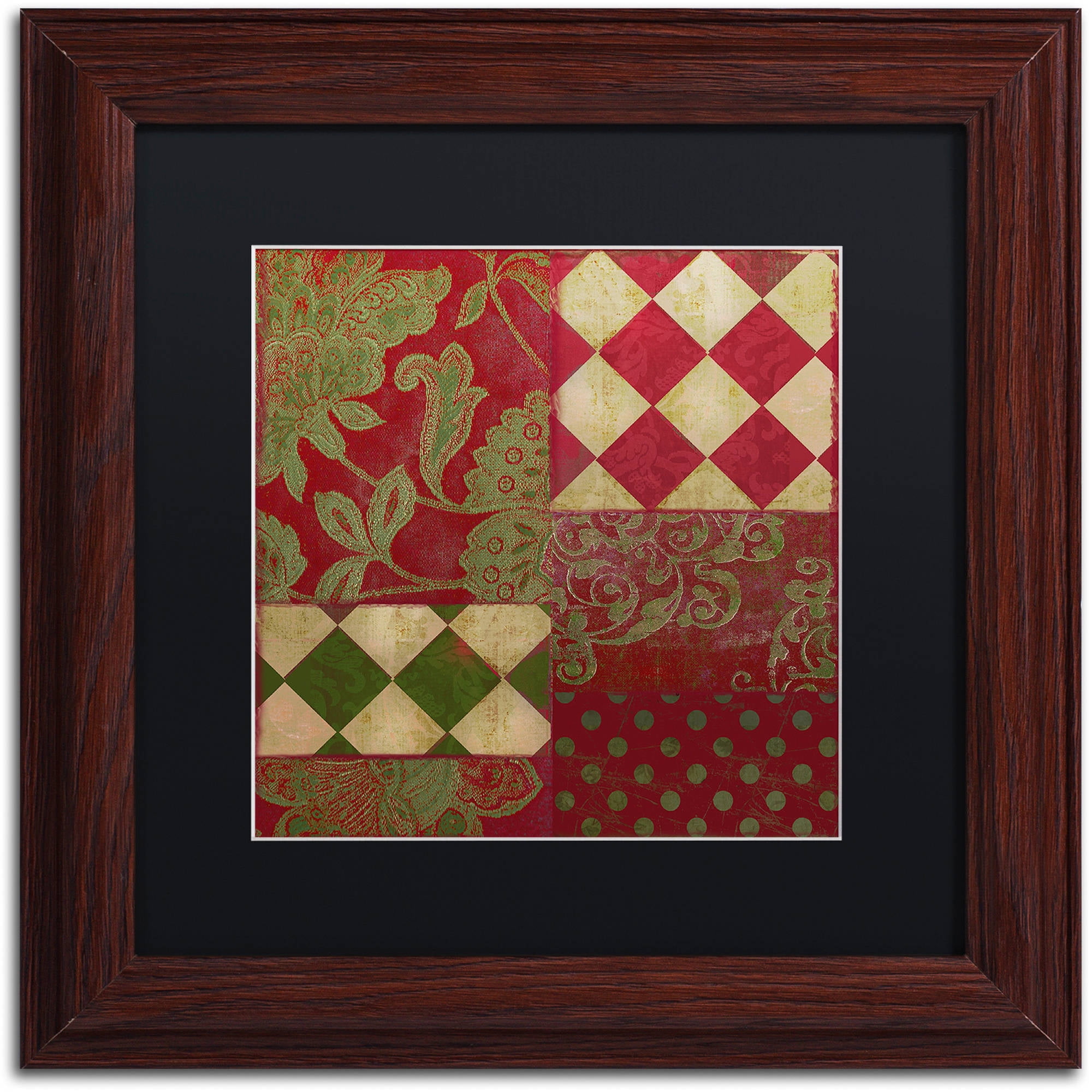 Trademark Fine Art "Merry Christmas Patchwork II" Canvas Art by Color Bakery Black Matte, Wood Frame