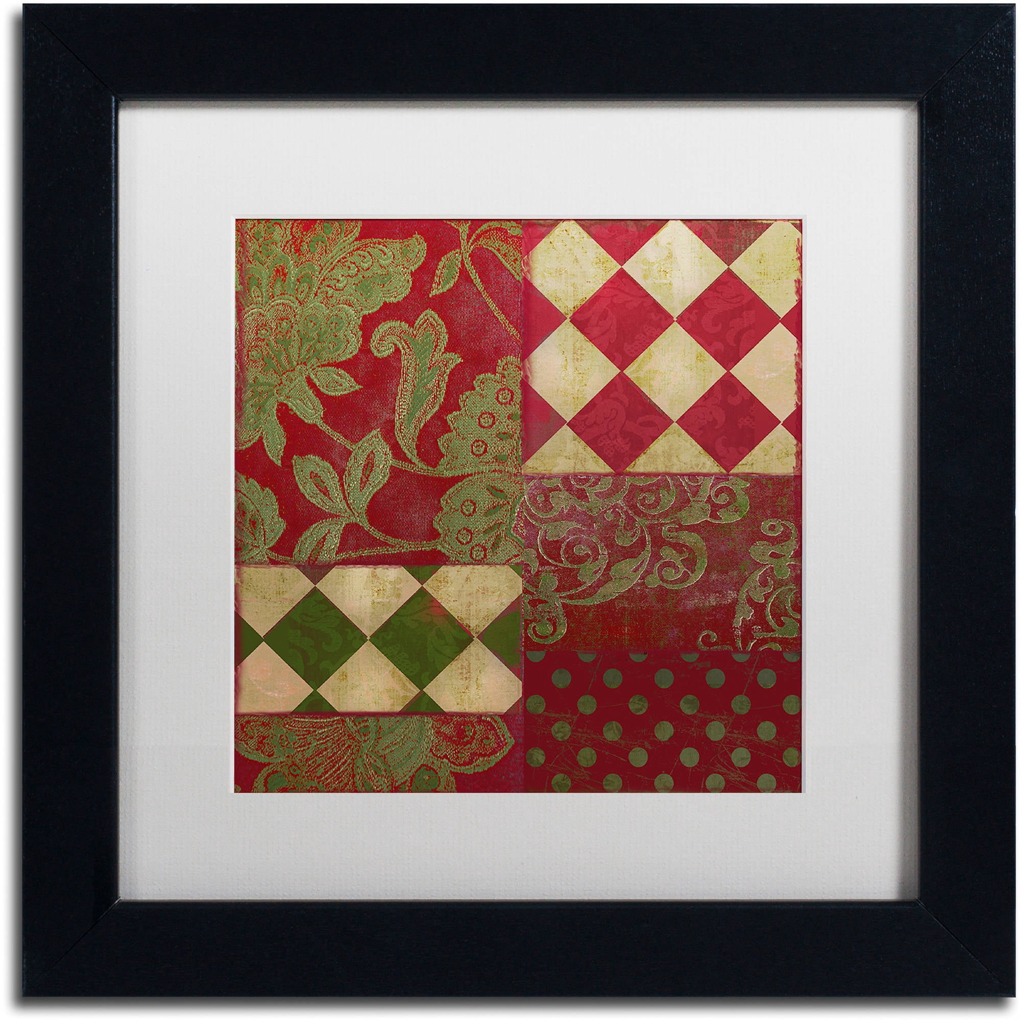 Trademark Fine Art "Merry Christmas Patchwork II" Canvas Art by Color Bakery White Matte, Black Frame