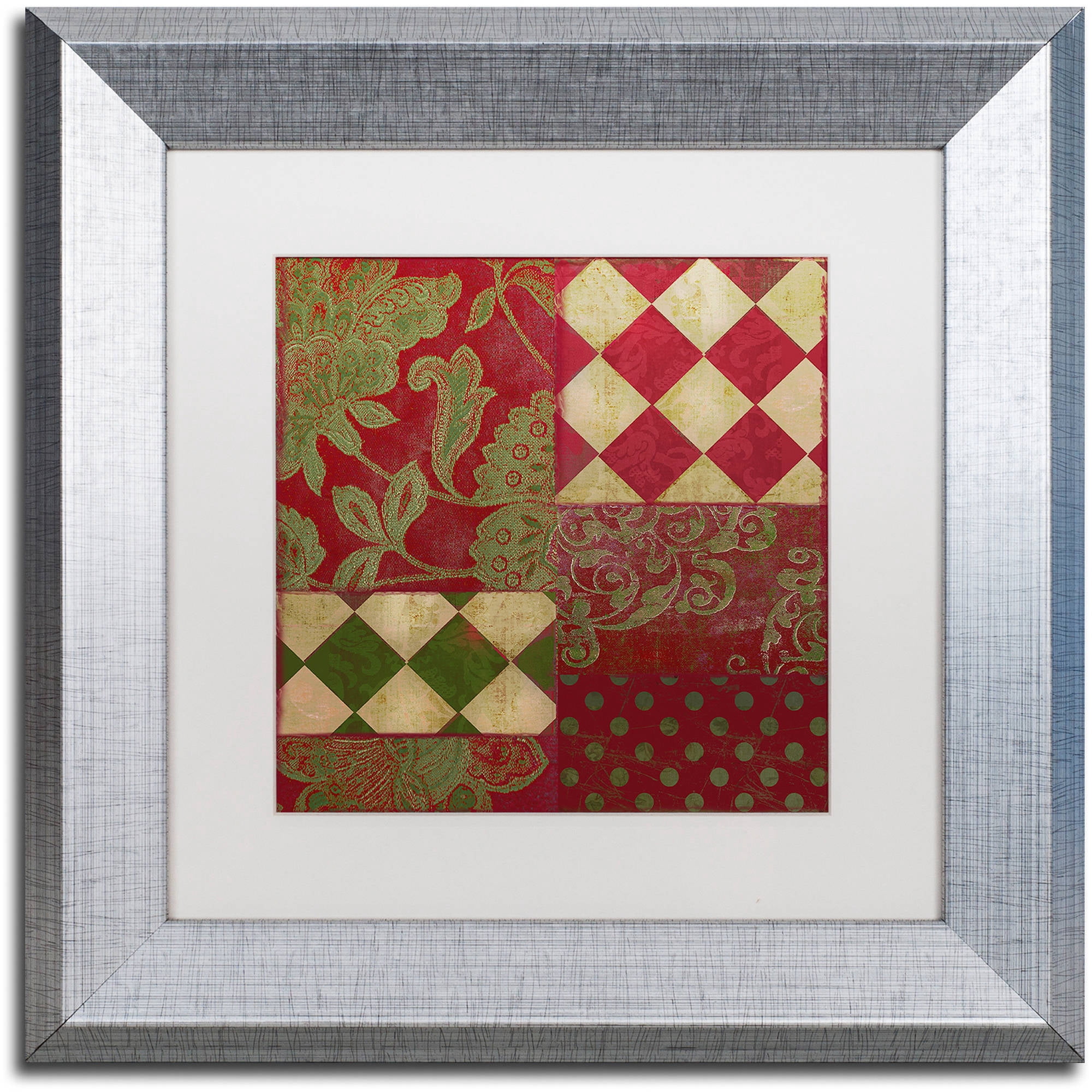 Trademark Fine Art "Merry Christmas Patchwork II" Canvas Art by Color Bakery White Matte, Silver Frame