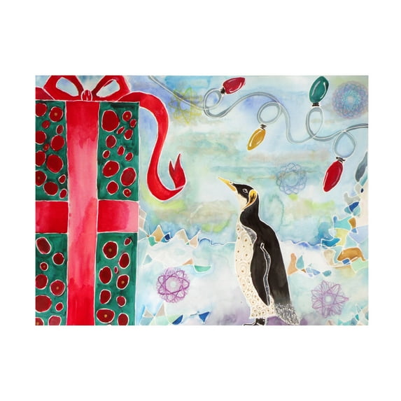 Trademark Fine Art 'Merry Christmas Penguin' Canvas Art by Lauren Moss